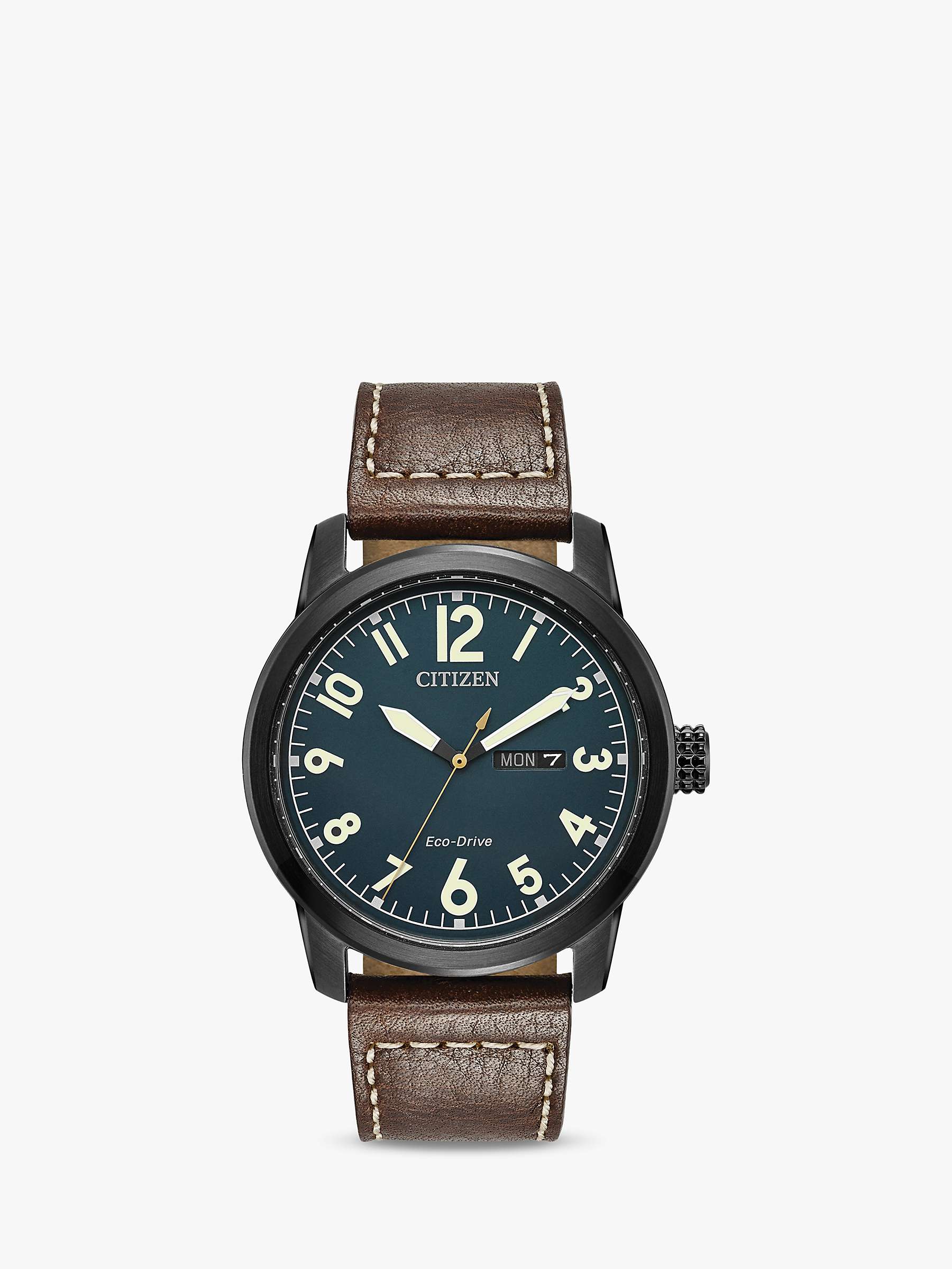 Buy Citizen BM8478-01L Men's Day Date Leather Strap Watch, Brown/Blue Online at johnlewis.com