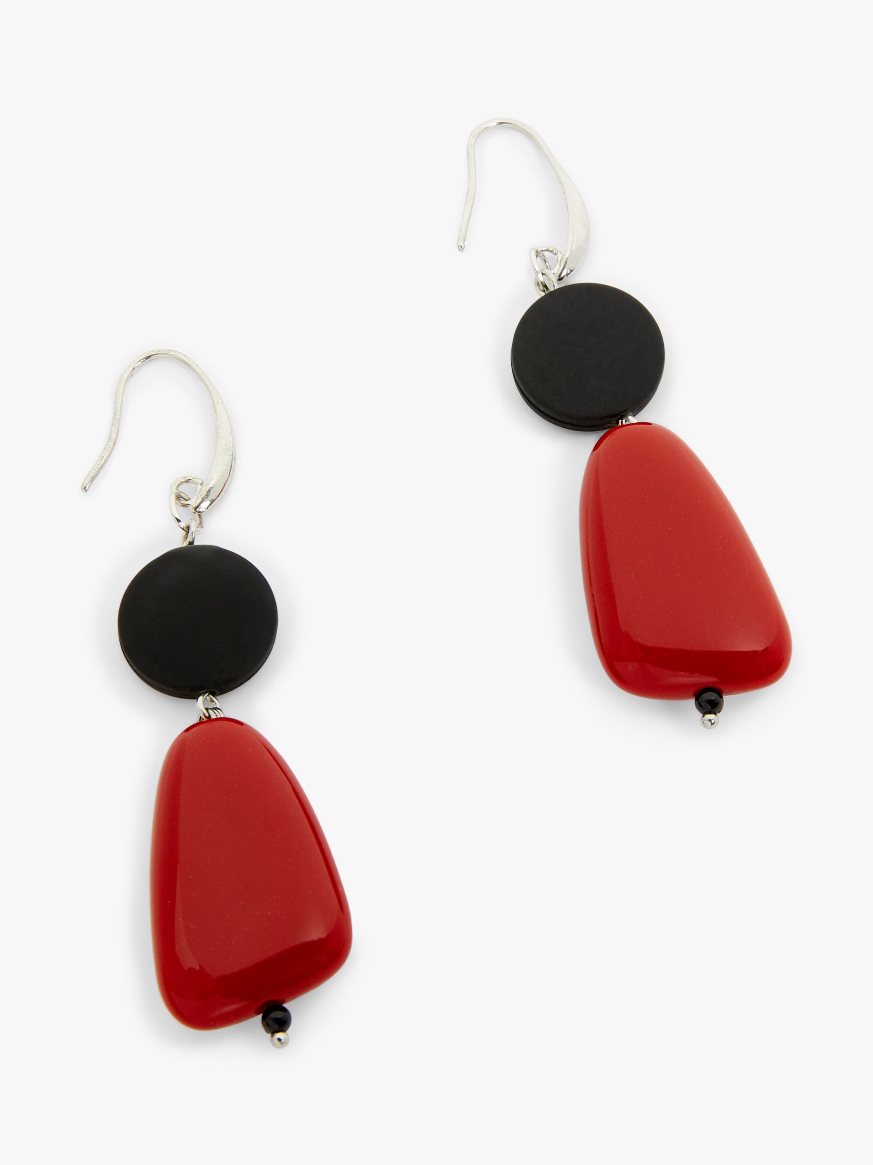 One Button Double Drop Hook Earring, Dark Red/Black