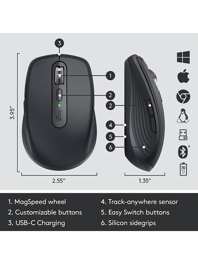 Logitech MX Anywhere 3 Bluetooth Mouse, Black
