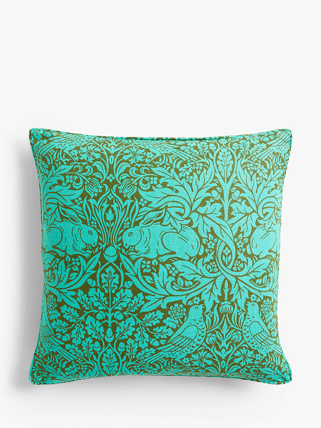 Morris & Co. Brer Rabbit Cushion, Olive / Turquoise