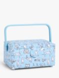 John Lewis & Partners Sketchy Dog Print Rectangular Sewing Basket, Blue