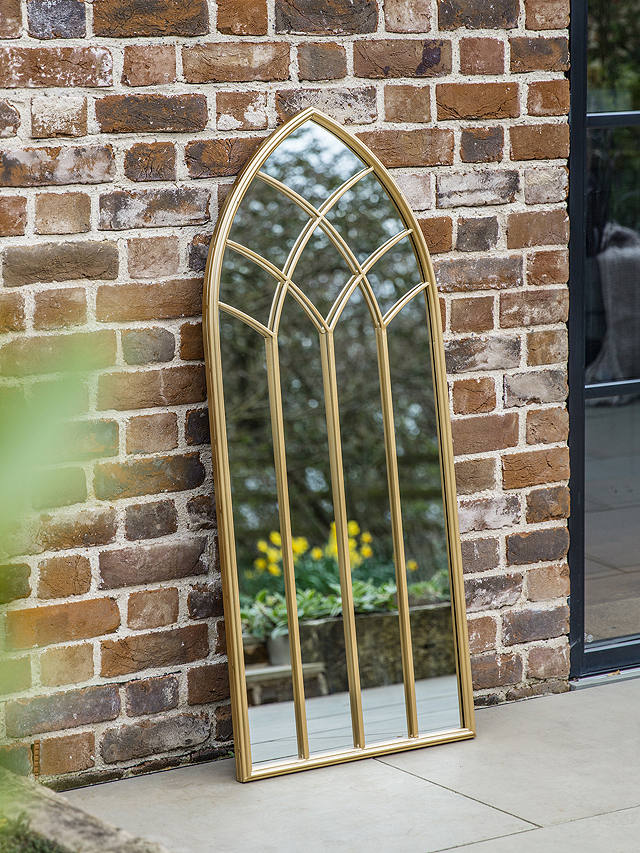 Modern Arch Window Metal Frame Indoor/Outdoor Wall Mirror, 139 x 64cm, Black