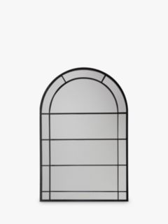 Modern Arch Window Metal Frame Indoor/Outdoor Wall Mirror, 135 x 90cm, Black