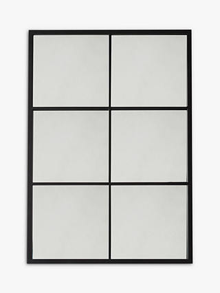 Rectangular Metal Frame Glass Pane Indoor/Outdoor Wall Mirror, Black