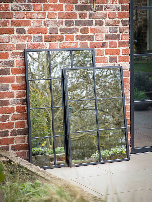 Rectangular Metal Frame Glass Pane Indoor/Outdoor Wall Mirror, Black, 100 x 70cm
