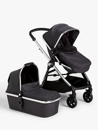 John Lewis & Partners 2-in-1 Pushchair & Carrycot, Black on Chrome