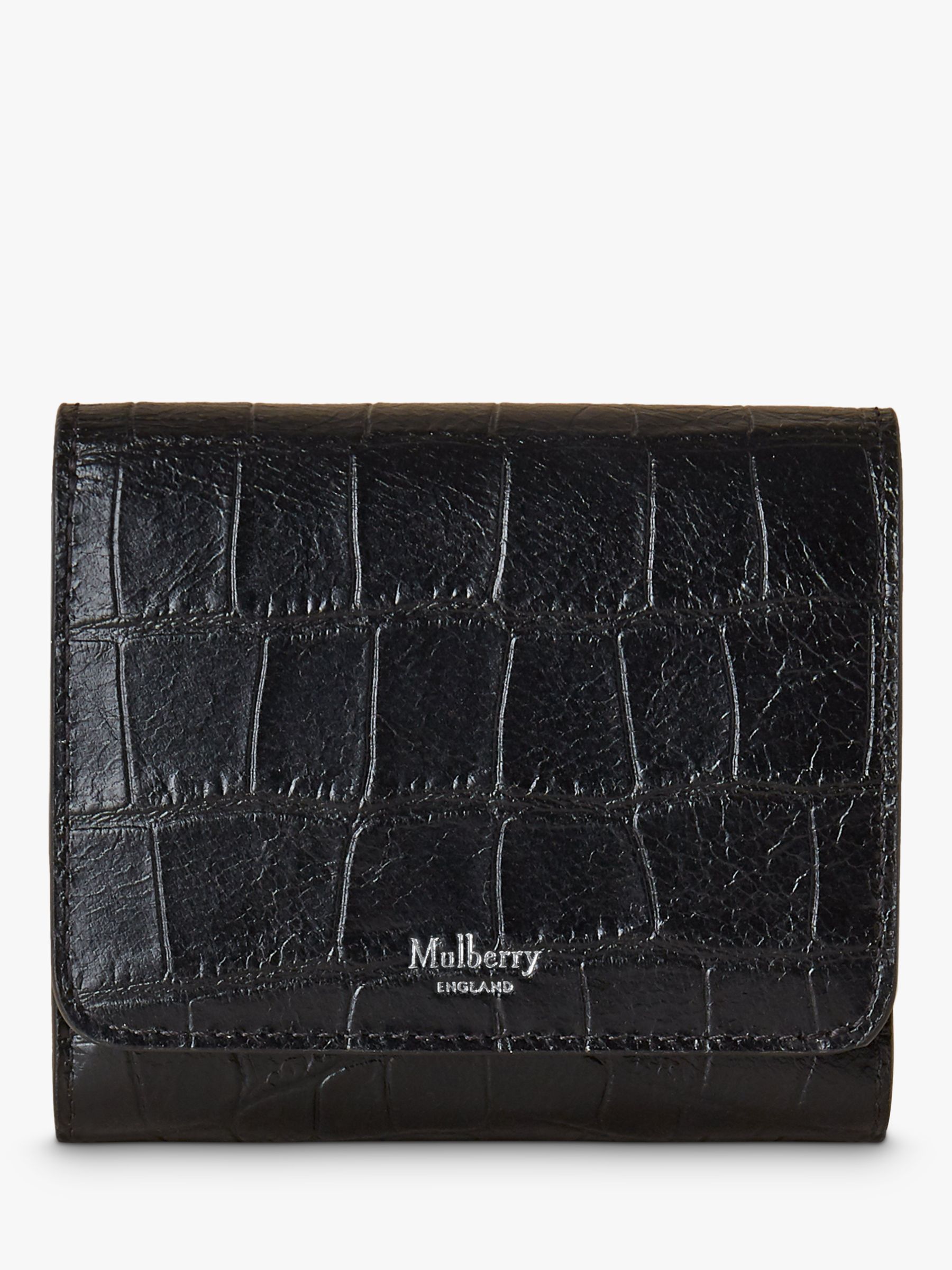 Mulberry Small Continental Soft Printed Croc Leather French Purse, Black at John Lewis & Partners
