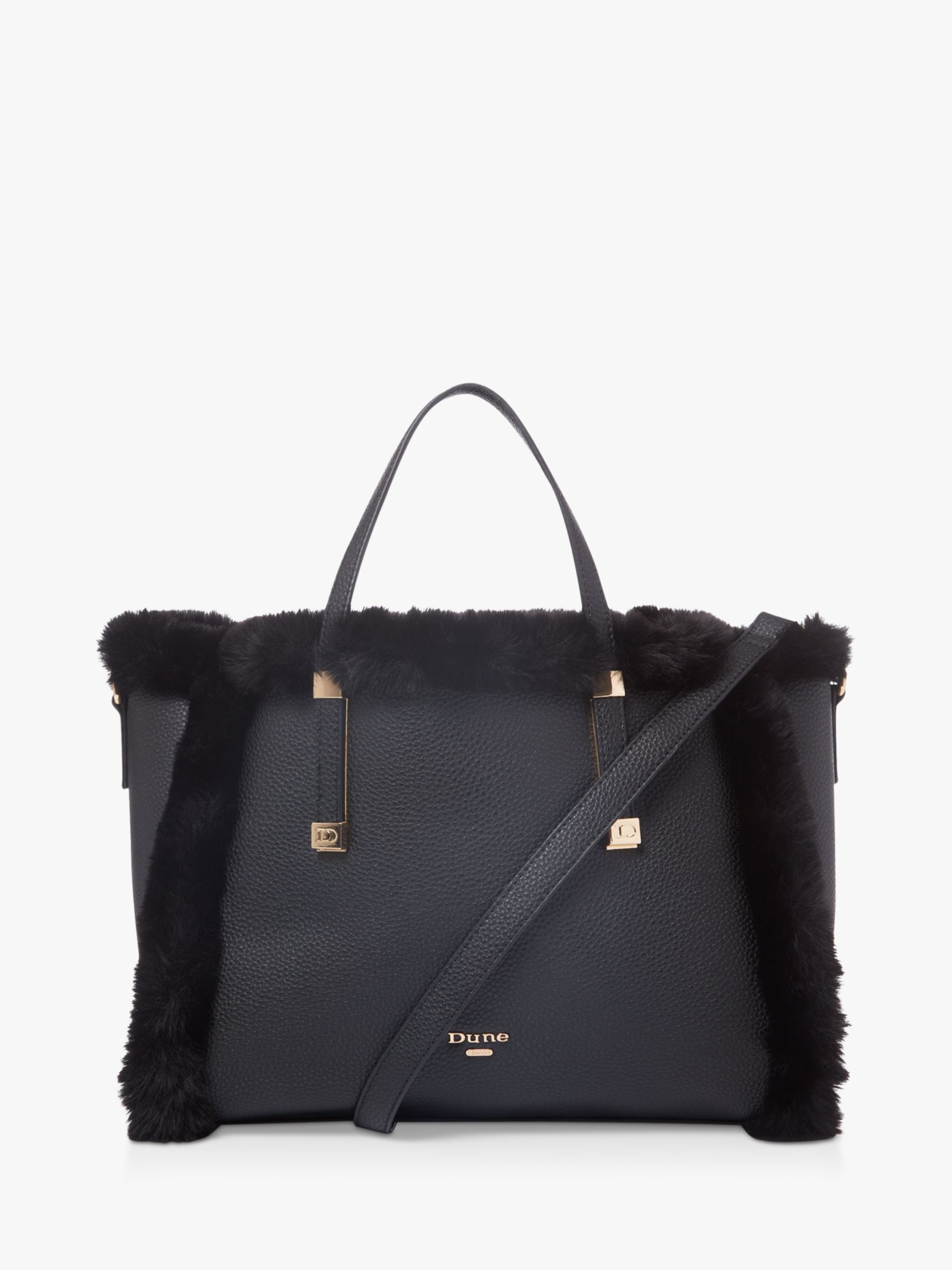 Dune Duffies Large FauxFur Trim Tote Bag, Black at John Lewis & Partners