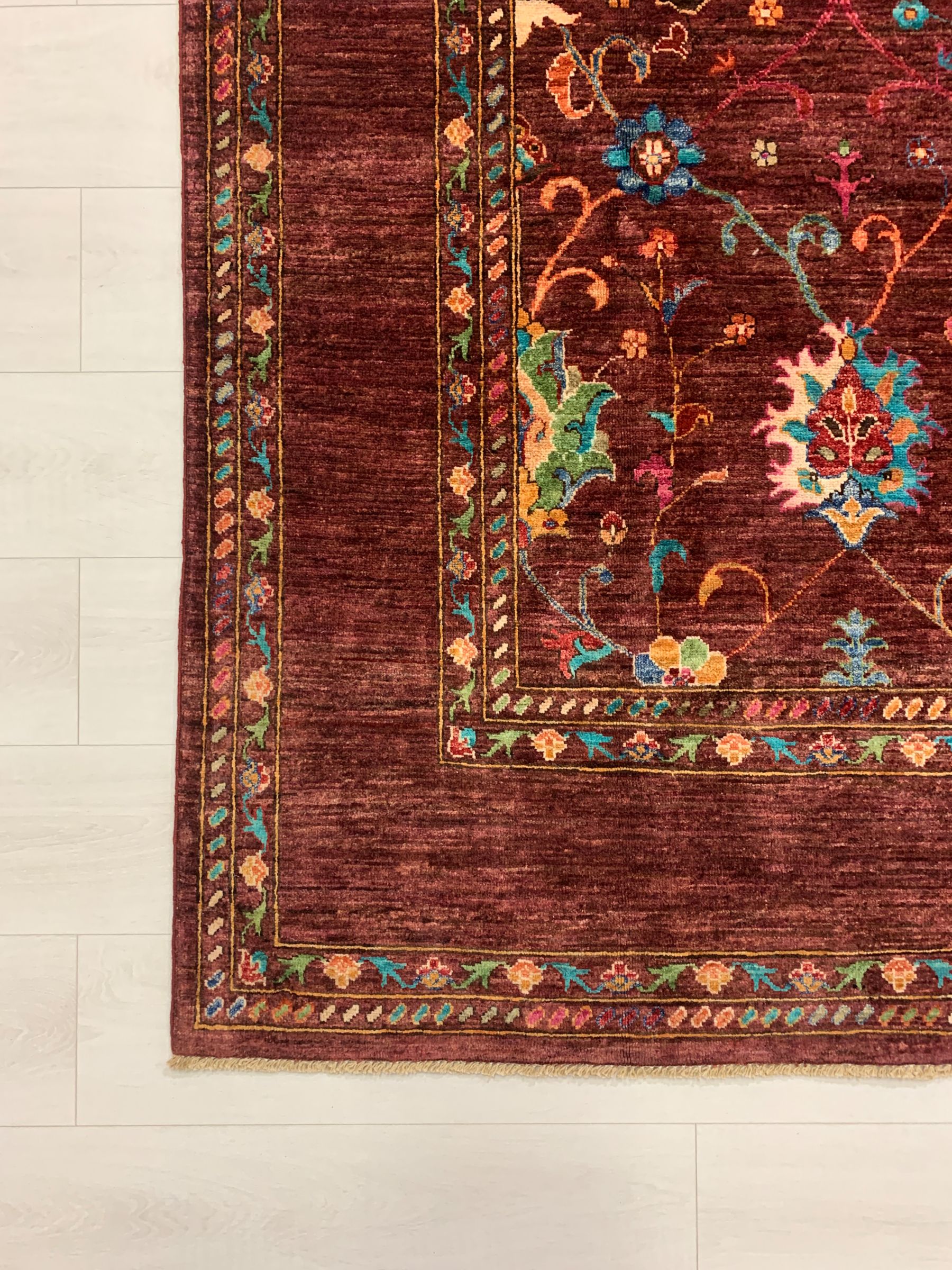 Gooch Oriental Khurjeen Rug, Maroon, L297 x W202 cm at John Lewis