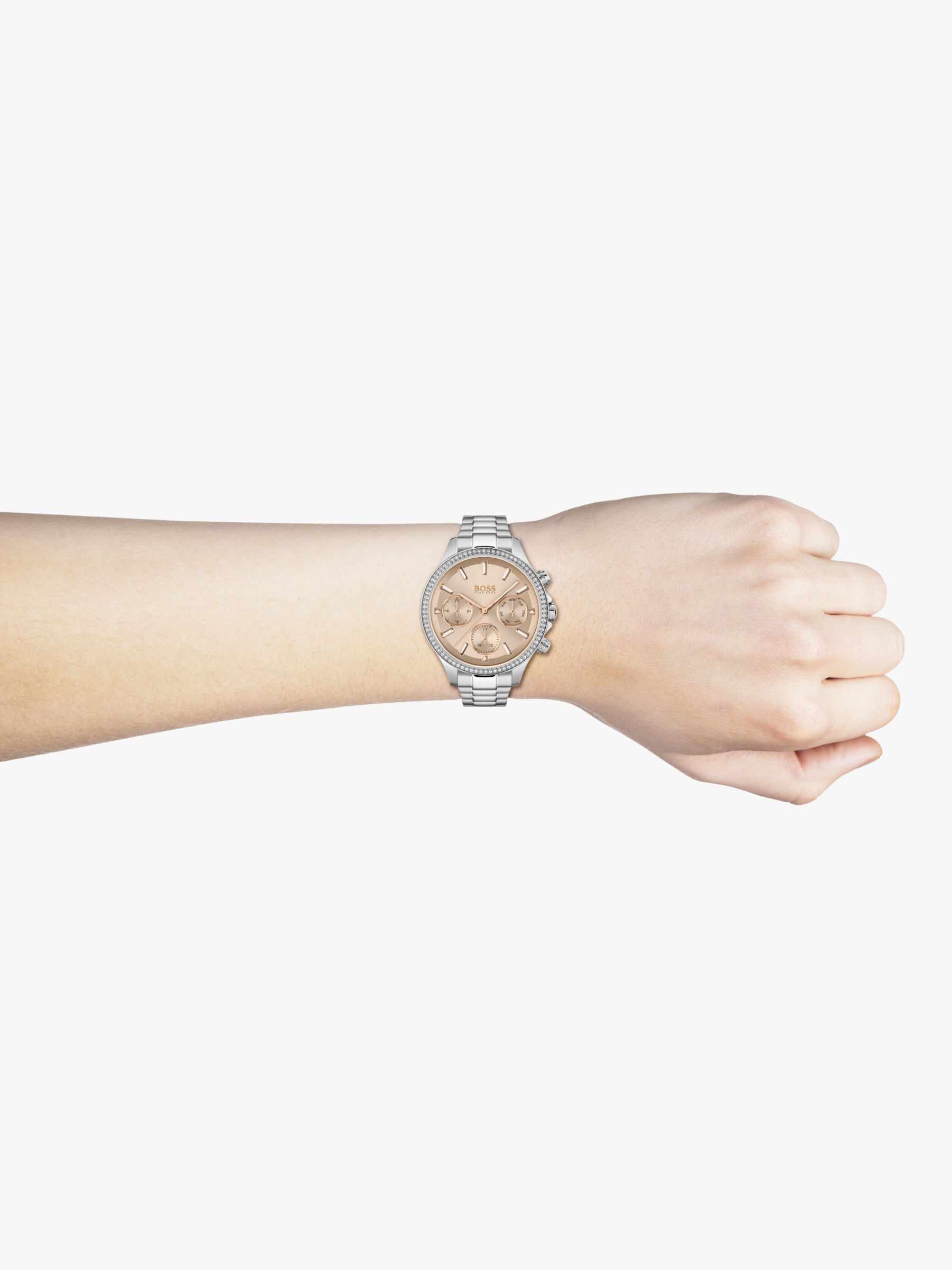 BOSS Women's Hera Chronograph Date Bracelet Strap Watch, Silver