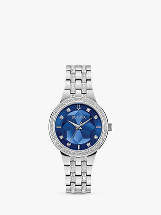 Bulova 96L276 Women's Phantom Austrian Crystal Bracelet Strap Watch, Silver/Blue