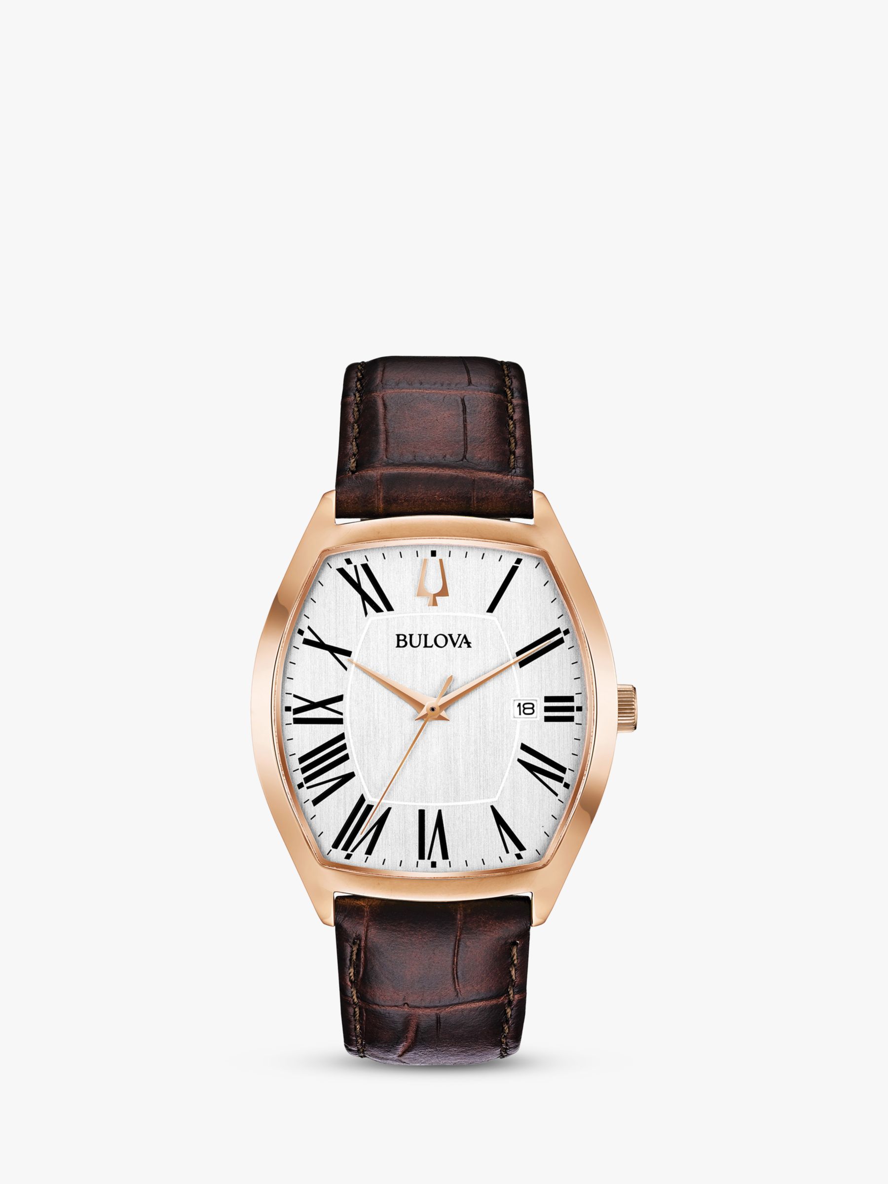 Bulova 97B173 Men's Ambassador Date Leather Strap Watch, Brown/White