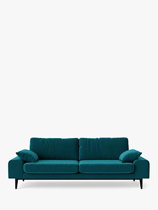 Tulum Range, Swoon Tulum Large 3 Seater Sofa, Dark Leg, Kingfisher Velvet