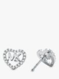 Michael Kors Cubic Zirconia Logo Heart Stud Earrings, Silver