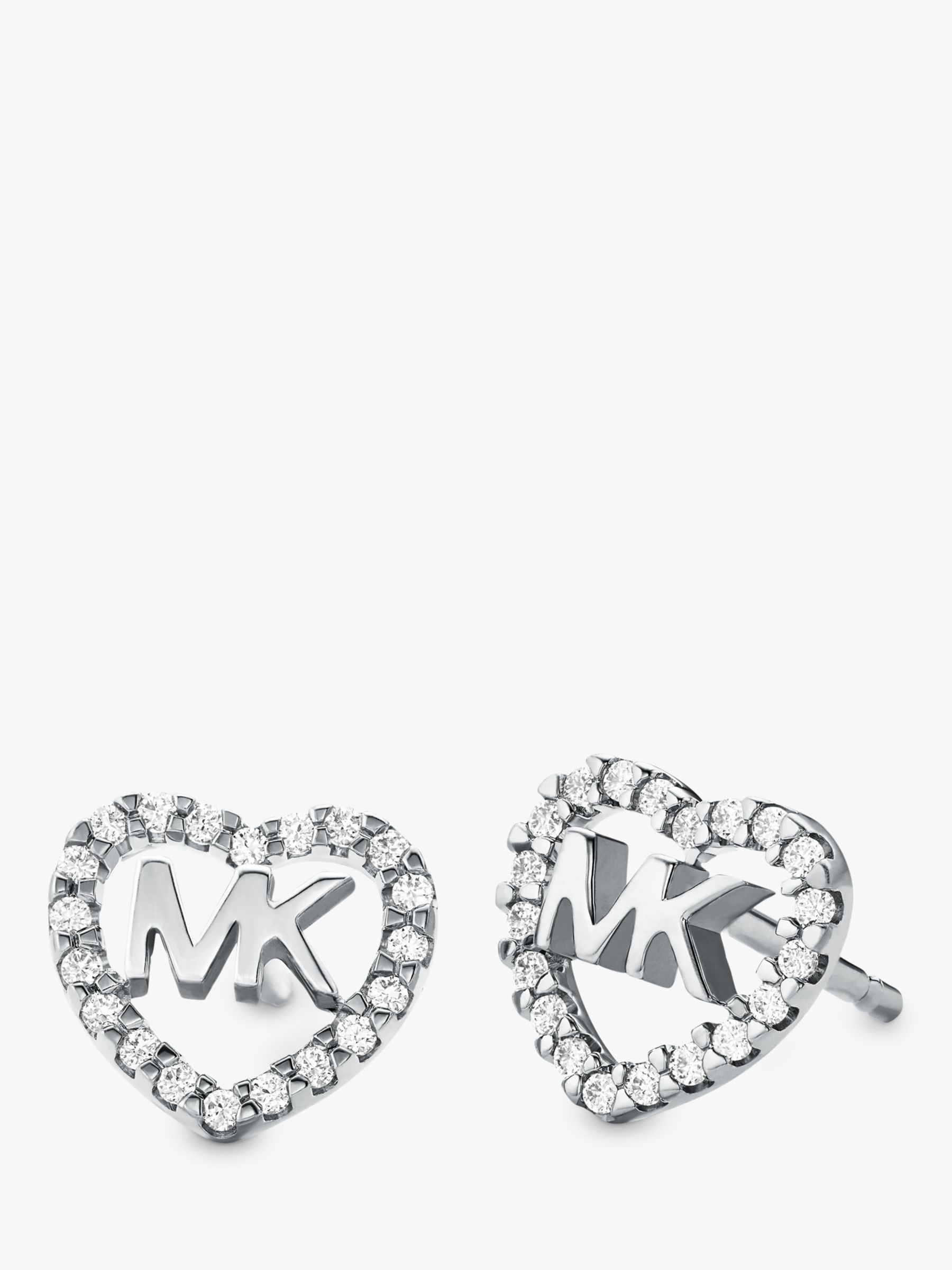 Michael Kors Cubic Zirconia Logo Heart Stud Earrings, Silver at John Lewis  & Partners