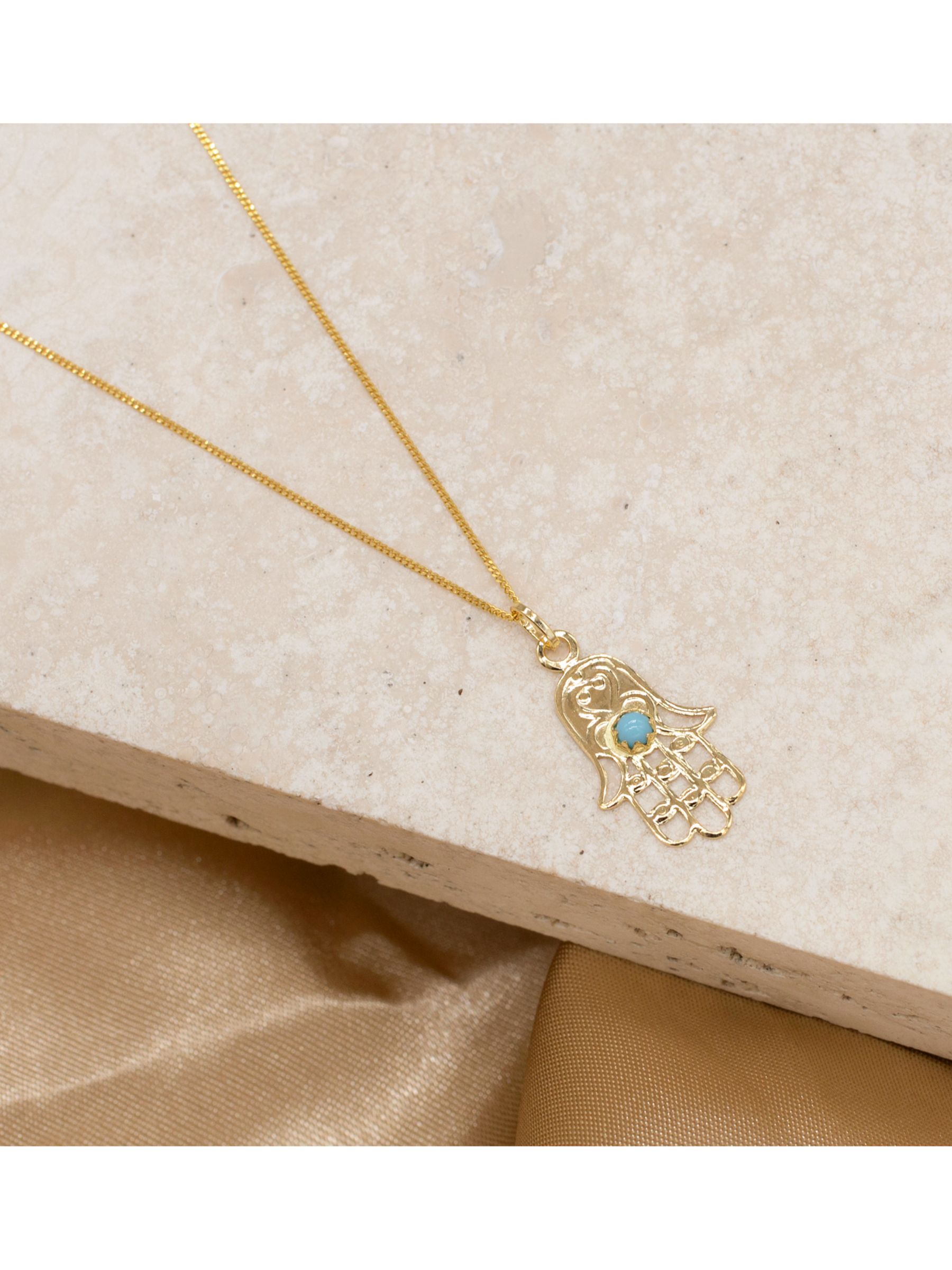 Buy IBB 9ct Gold Turquoise Hamsa Hand Pendant Necklace Online at johnlewis.com