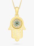 IBB 9ct Gold Cubic Zirconia Evil Eye Hamsa Hand Pendant Necklace