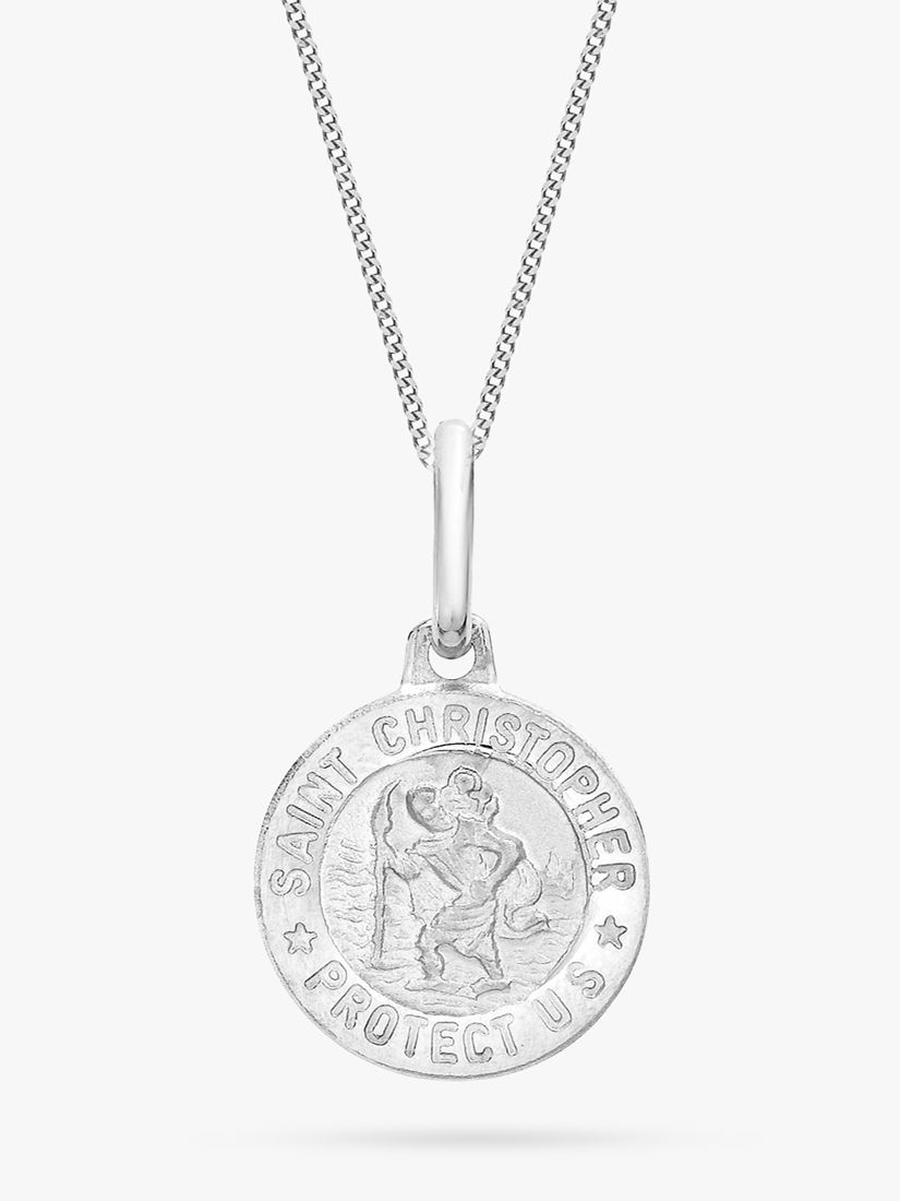 IBB 9ct White Gold St Christopher Round Medal Satin Pendant Necklace at ...