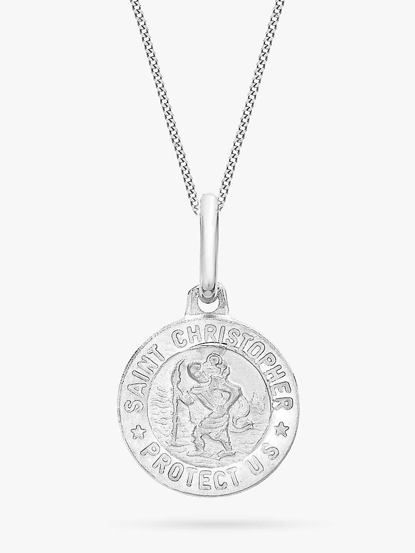 Buy IBB 9ct White Gold St Christopher Round Medal Satin Pendant Necklace Online at johnlewis.com