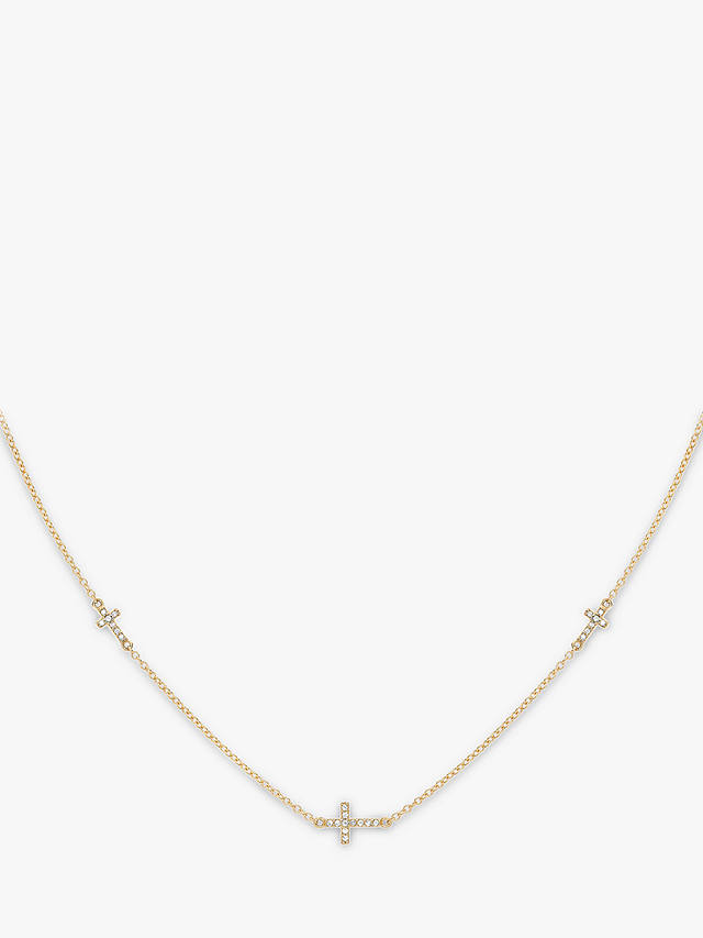 IBB 9ct Gold Cubic Zirconia Triple Cross Chain Necklace