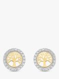 IBB 9ct Gold Cubic Zirconia Life Tree Stud Earrings, Yellow Gold/White Gold