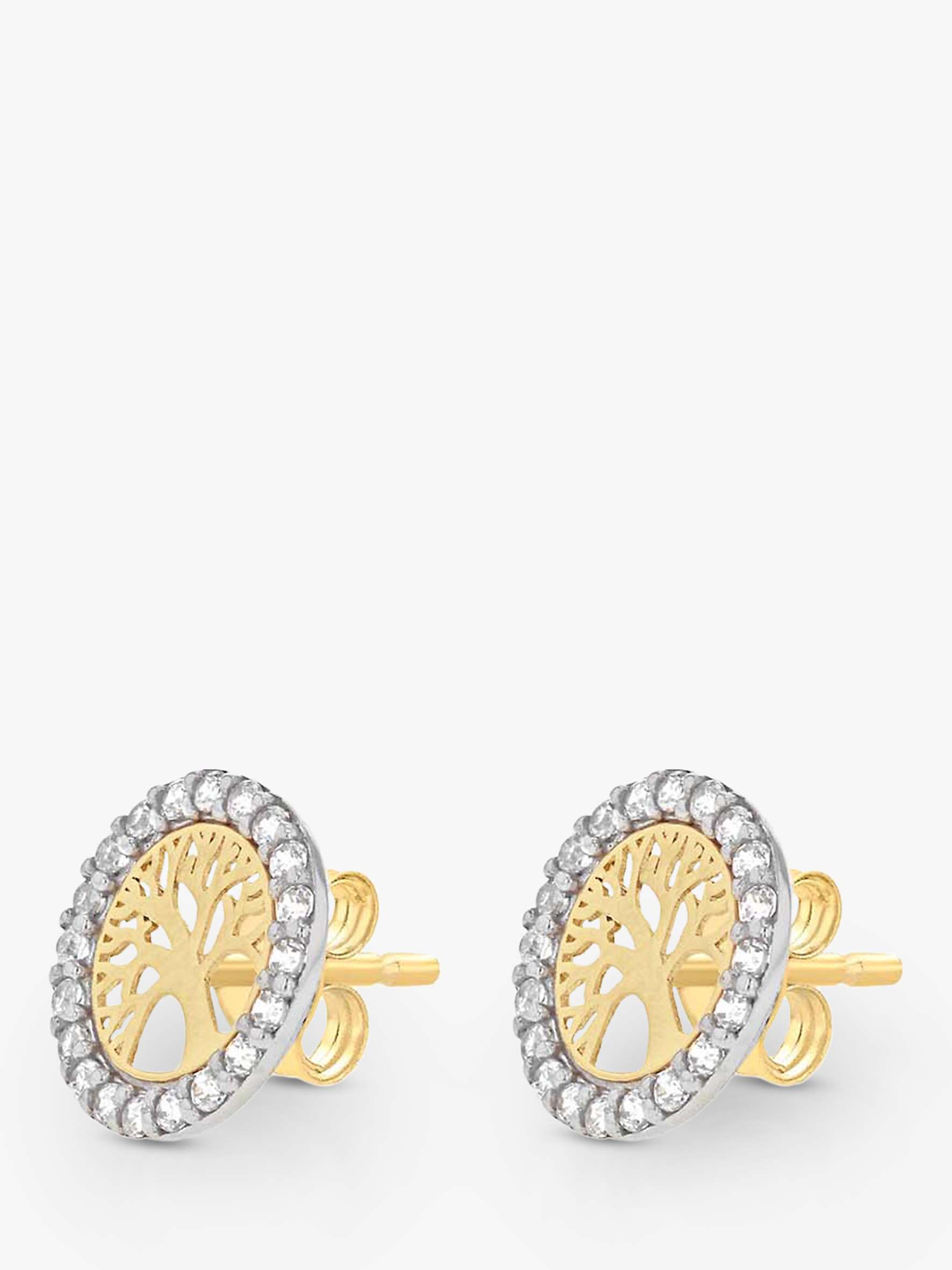 Buy IBB 9ct Gold Cubic Zirconia Life Tree Stud Earrings, Yellow Gold/White Gold Online at johnlewis.com
