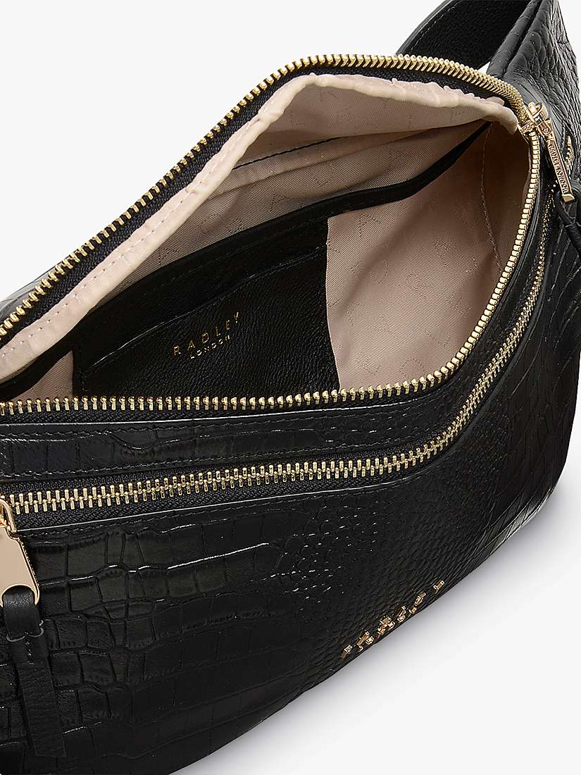 Buy Radley Pier Walk Croc-Embossed Leather Bum Bag, Black Online at johnlewis.com
