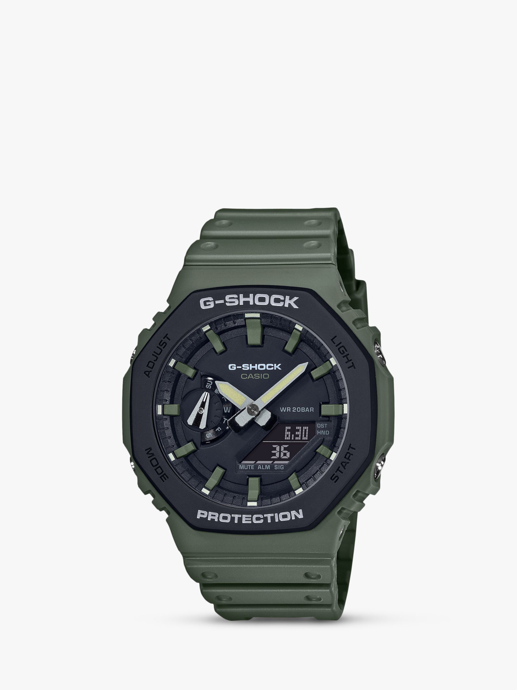 Casio GA-2110SU-3AER Men's G-Shock Resin Strap Watch, Green/Black at ...
