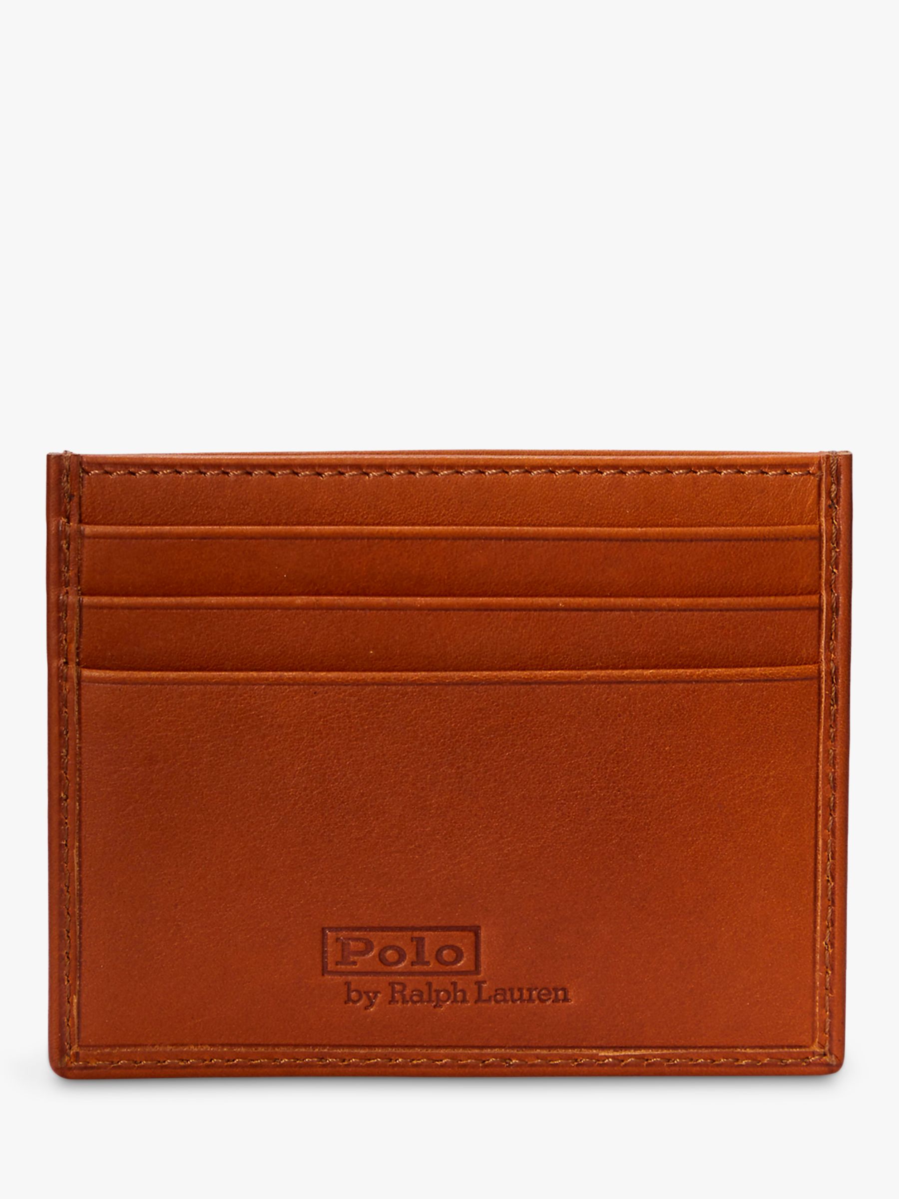 Polo Ralph Lauren All Over Bear Print Leather Card Holder, Tan