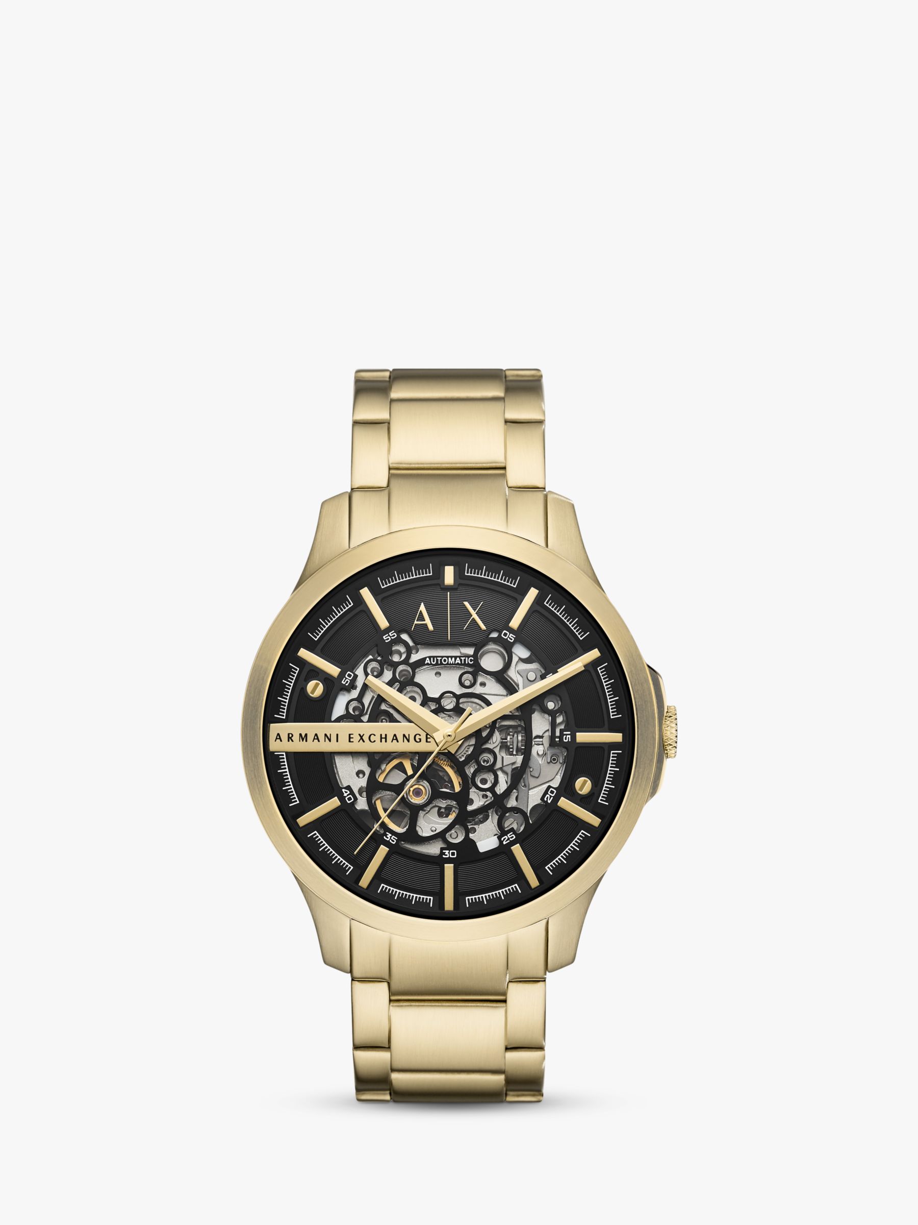 Armani Exchange Men's Automatic Skeleton Bracelet Strap Watch, Gold/Black  AX2419 at John Lewis & Partners