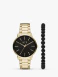 Armani Exchange AX7119 Men's Bracelet Strap Watch and Bracelet Gift Set, Gold/Black