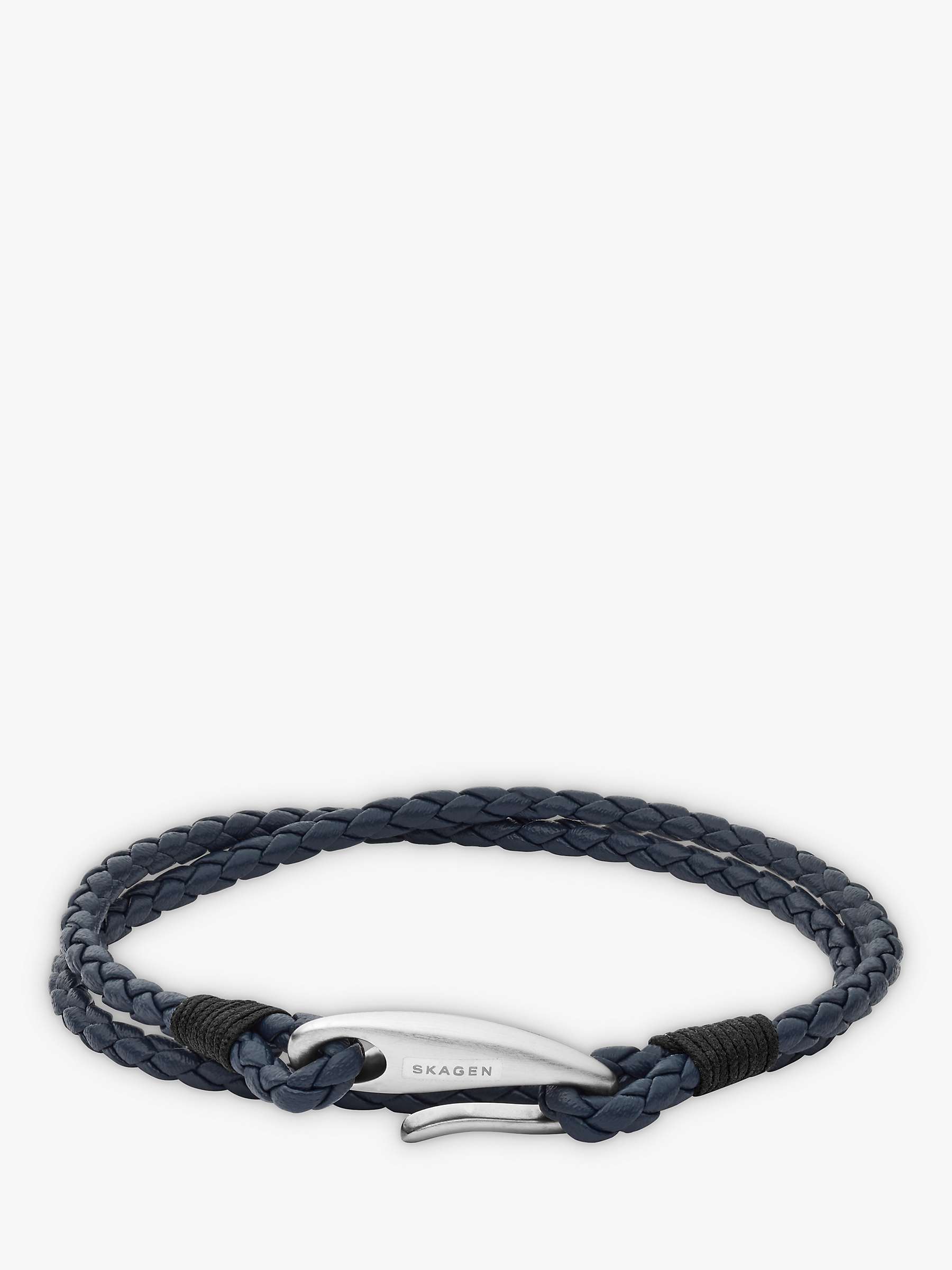 johnlewis.com | Skagen Men's Leather Wrap Bracelet, Blue/Silver SKJM0175040