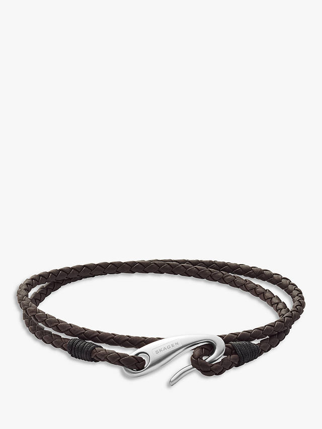Skagen Men's Leather Wrap Bracelet, Brown/Silver SKJM0174040 