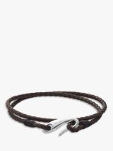 Hoxton London Men's Sapphire Braided Leather Hook Bracelet, Black/Silver