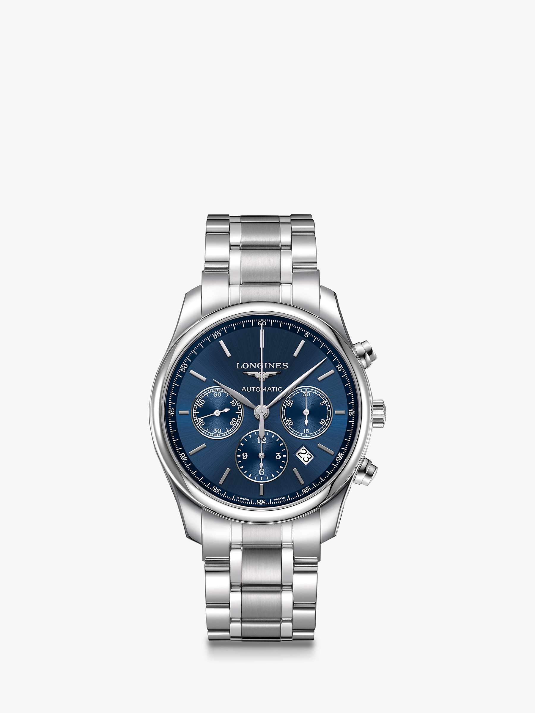 Buy Longines L27594926 Men's Master Collection Automatic Chronograph Date Bracelet Strap Watch, Silver/Blue Online at johnlewis.com