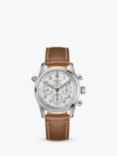 Longines L38204732 Men's Spirit Automatic Chronograph Date Leather Strap Watch, Tan/Silver