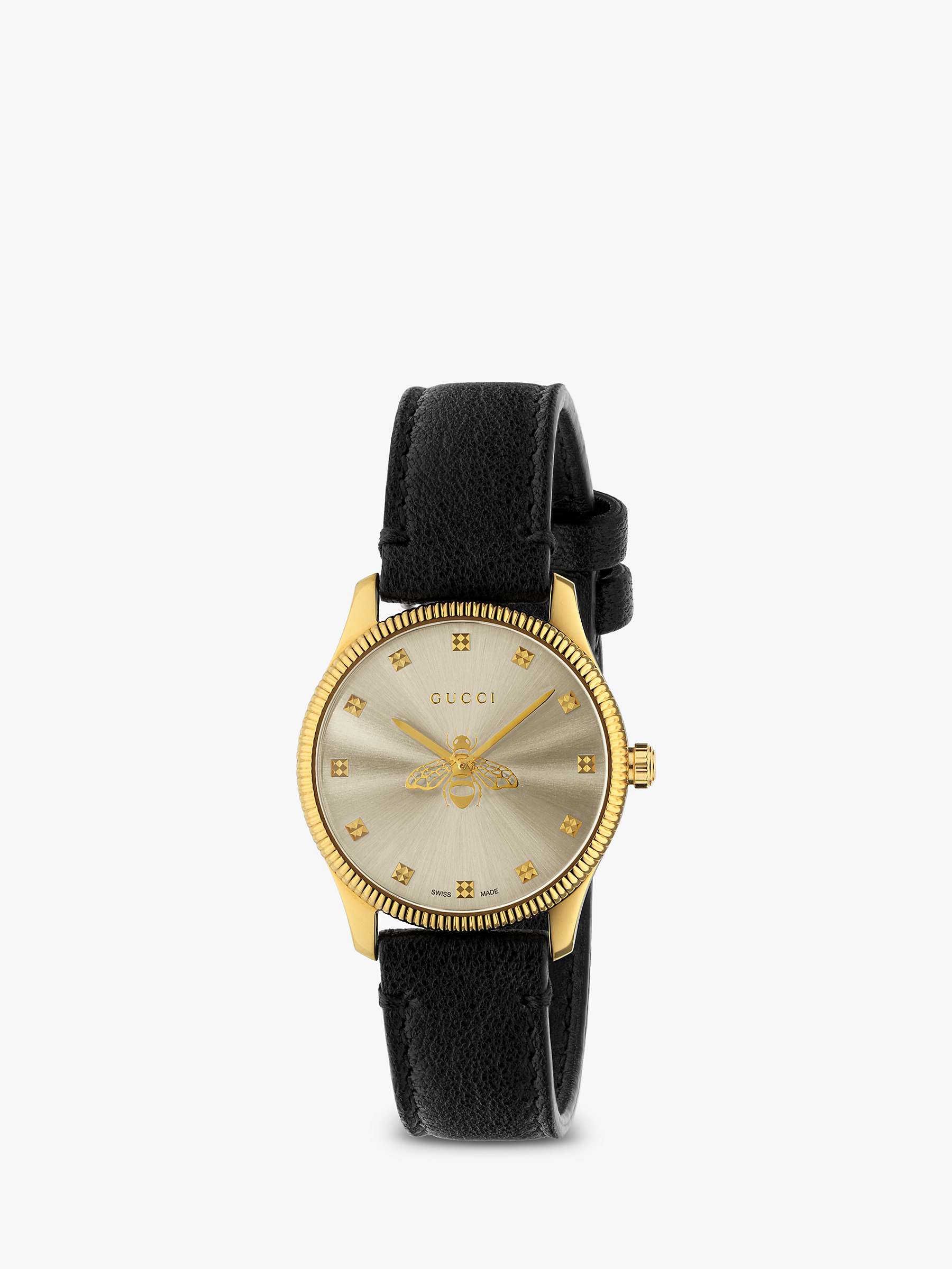 Buy Gucci YA1265023 Unisex G-Timeless Leather Strap Watch, Black/Gold Online at johnlewis.com