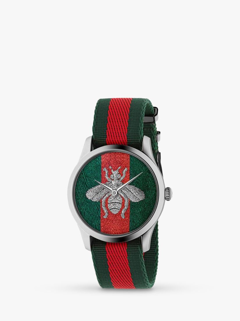 Gucci YA1264148 Unisex G-Timeless Fabric Strap Watch, Green/Red