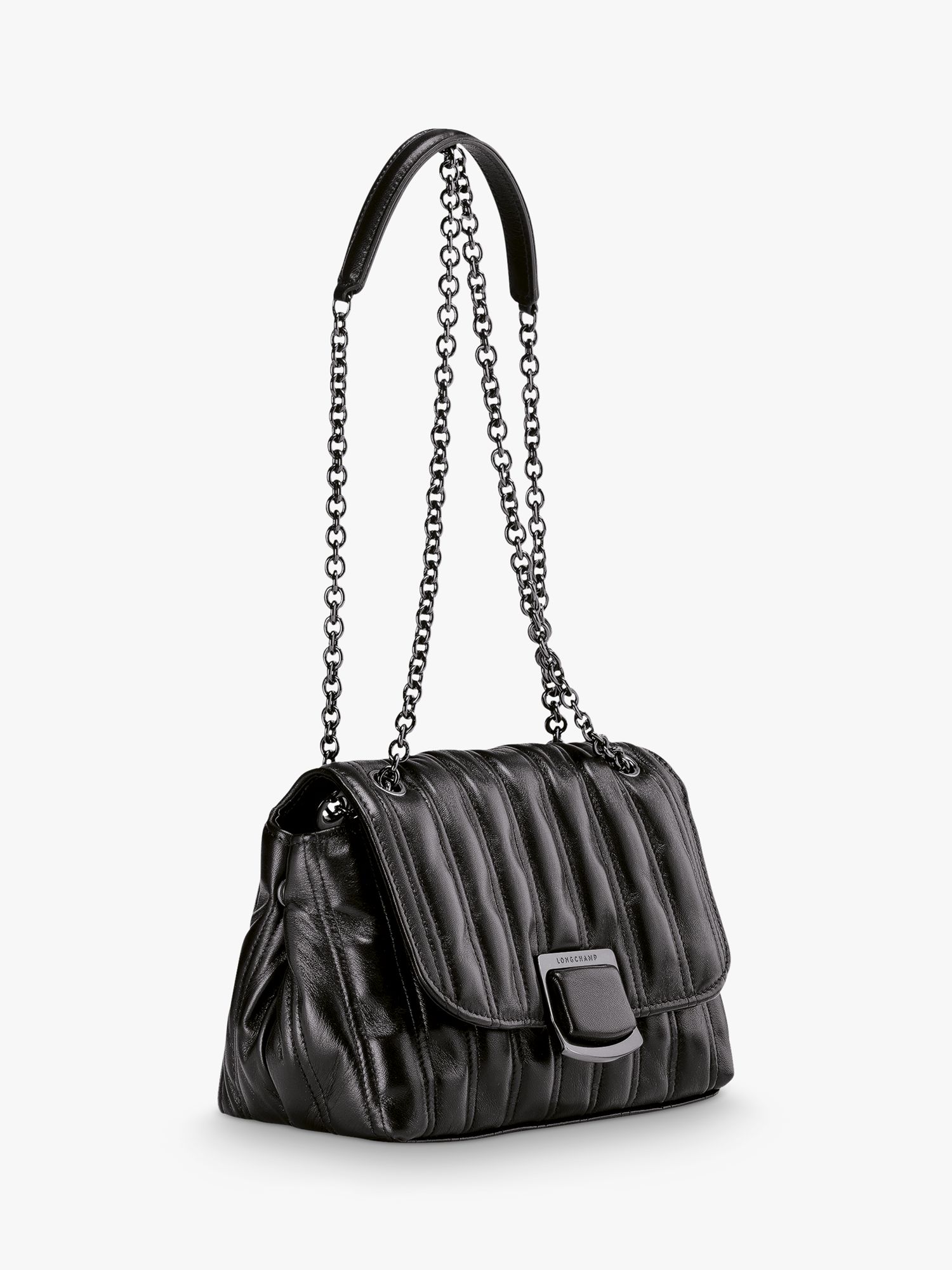 Longchamp Brioche Leather Cross Body Bag, Black at John Lewis & Partners