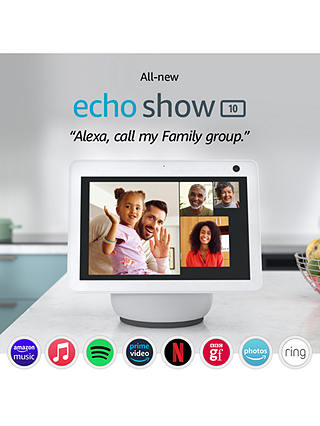 Amazon Echo Show 10 Smart Speaker with 10.1" Screen, Motion & Alexa Voice Recognition & Control, 3rd Generation, Glacier White