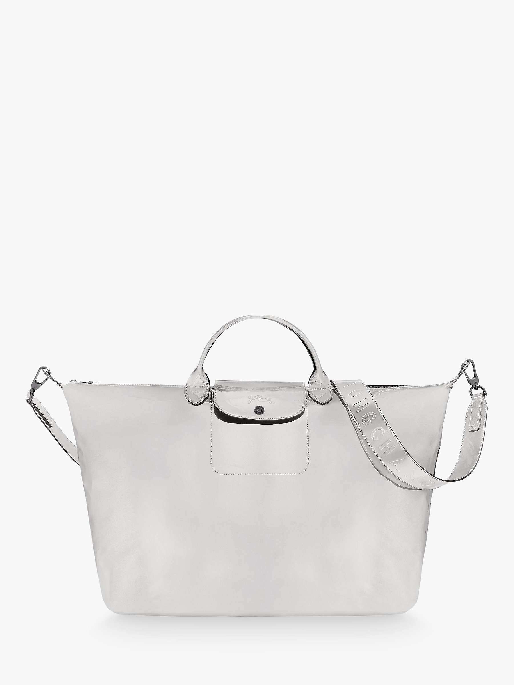 Buy Longchamp Le Pliage Metallic Travel Bag, Silver Online at johnlewis.com