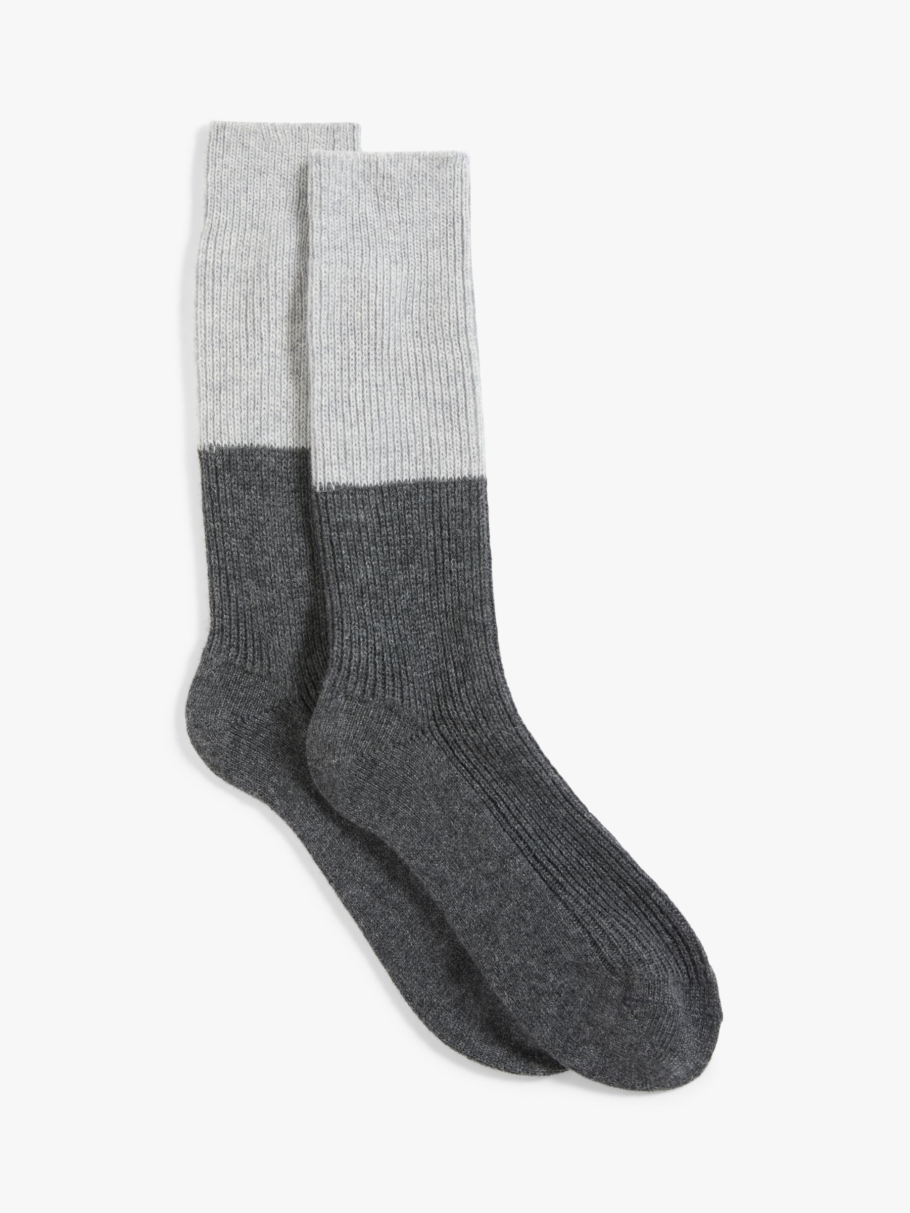 John Lewis & Partners Women's Cashmere Colour Block Socks, Grey/Navy
