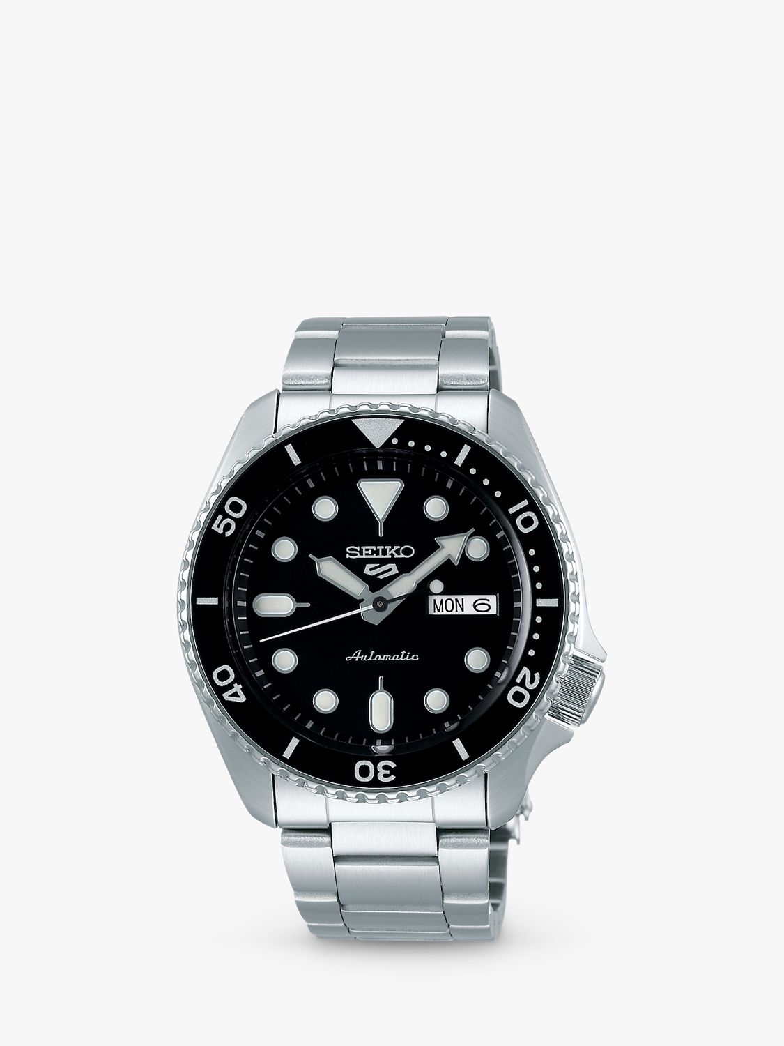 Seiko Men's 5 Sports Automatic Day Date Bracelet Strap Watch, Silver/Black  SRPD55K1 at John Lewis & Partners