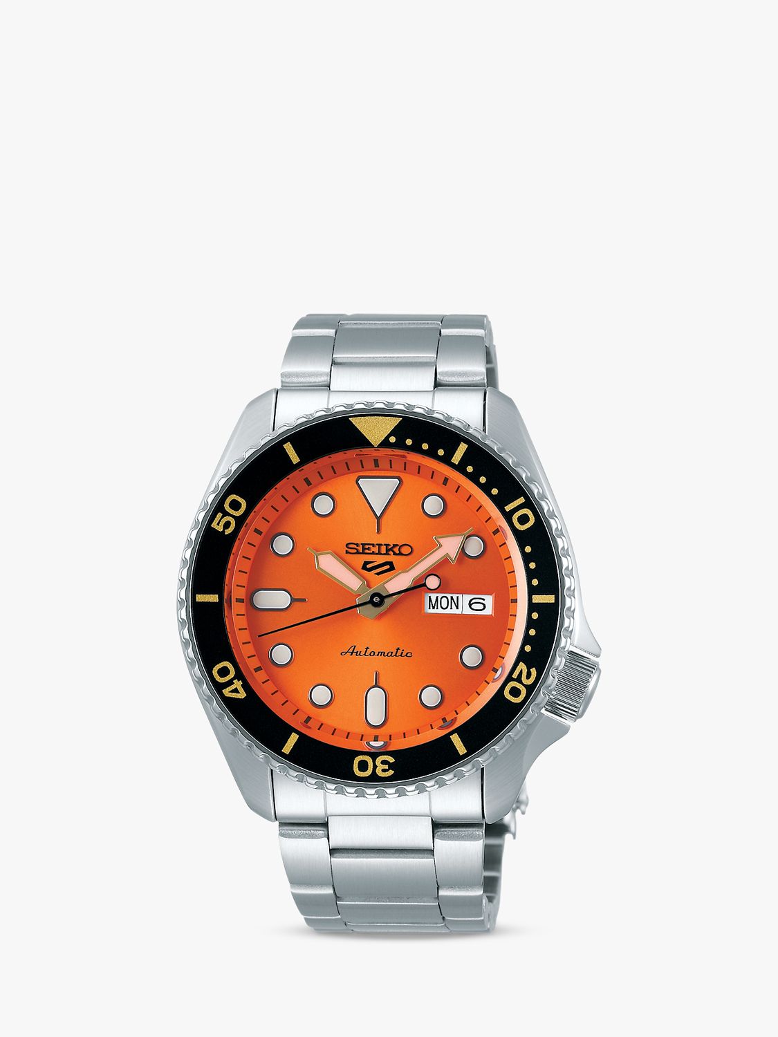 Seiko Men's 5 Sports Automatic Day Date Bracelet Strap Watch, Silver/Orange  SRPD59K1 at John Lewis & Partners