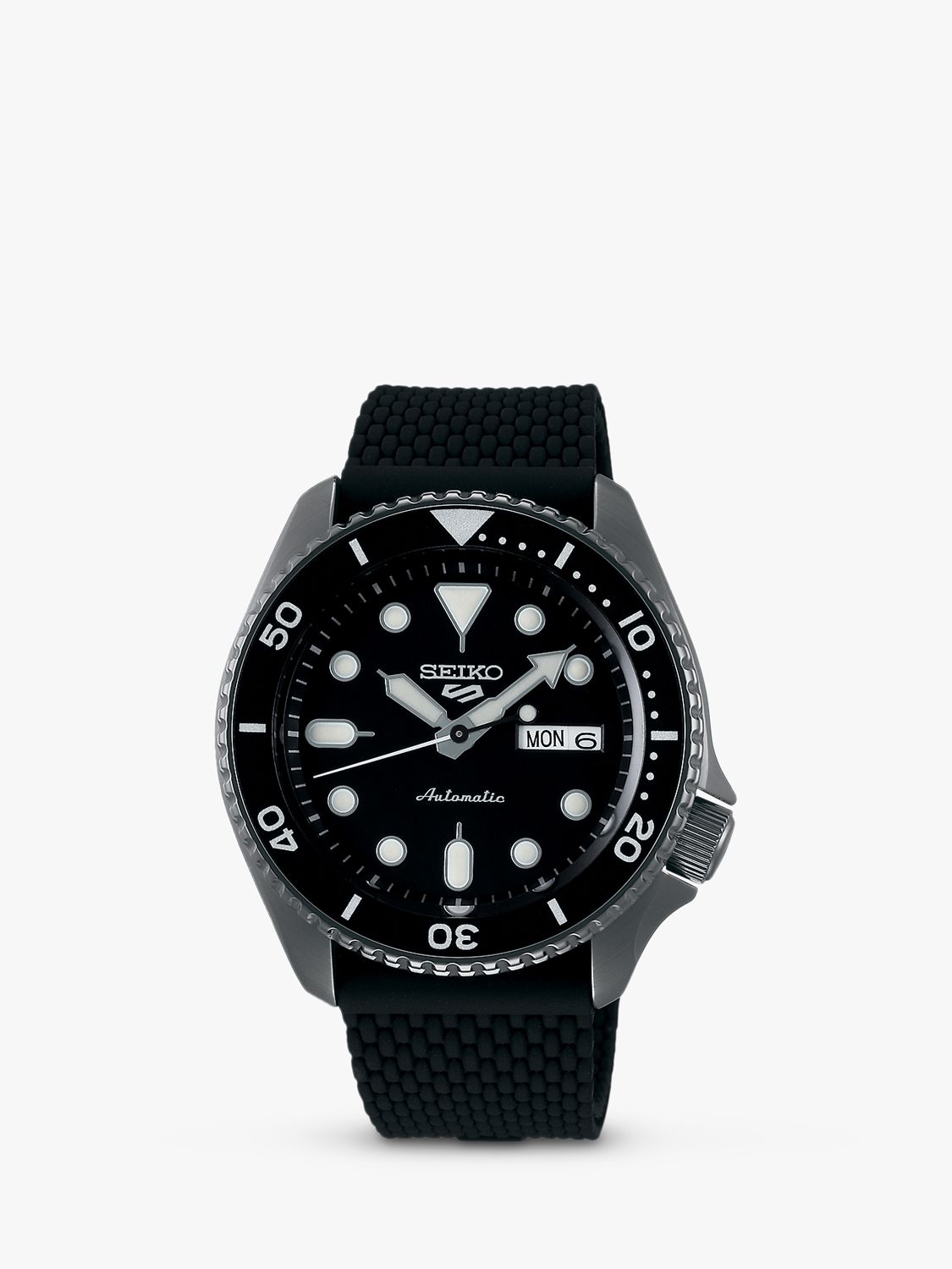 Seiko Men's 5 Sports Automatic Day Date Rubber Strap Watch, Black SRPD65K2