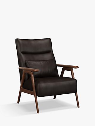 Hendricks Range, John Lewis Hendricks High Back Leather Accent Chair, Dark Leg, Contempo Dark Chocolate