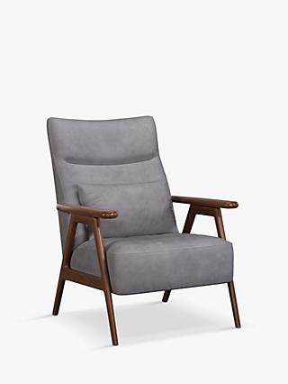 Hendricks Range, John Lewis Hendricks High Back Leather Accent Chair, Dark Leg, Soft Touch Grey