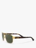 Ray-Ban RB3663 Men's Rectangular Sunglasses, Gold/Dark Green