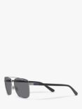 Ralph Lauren PH3137 Men's Rectangular Polarised Sunglasses, Gunmetal/Grey