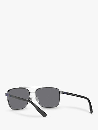 Ralph Lauren PH3137 Men's Rectangular Polarised Sunglasses, Gunmetal/Grey